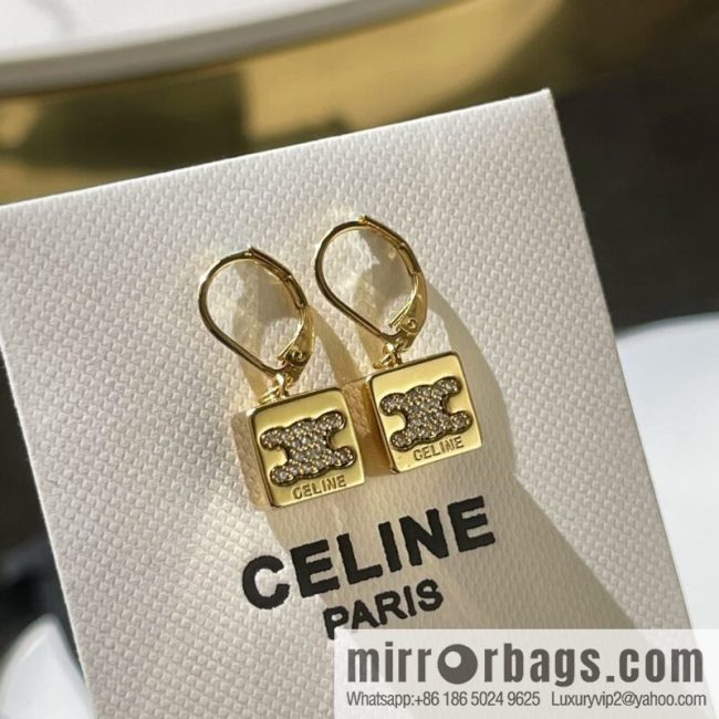 Celine gold crystal cube necklace bracelet stud earrings - Image 2
