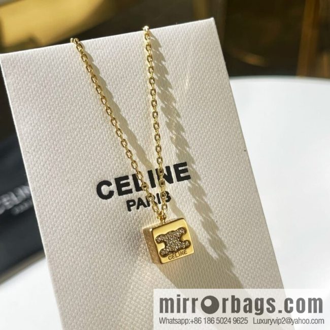 Celine gold crystal cube necklace bracelet stud earrings - Image 3