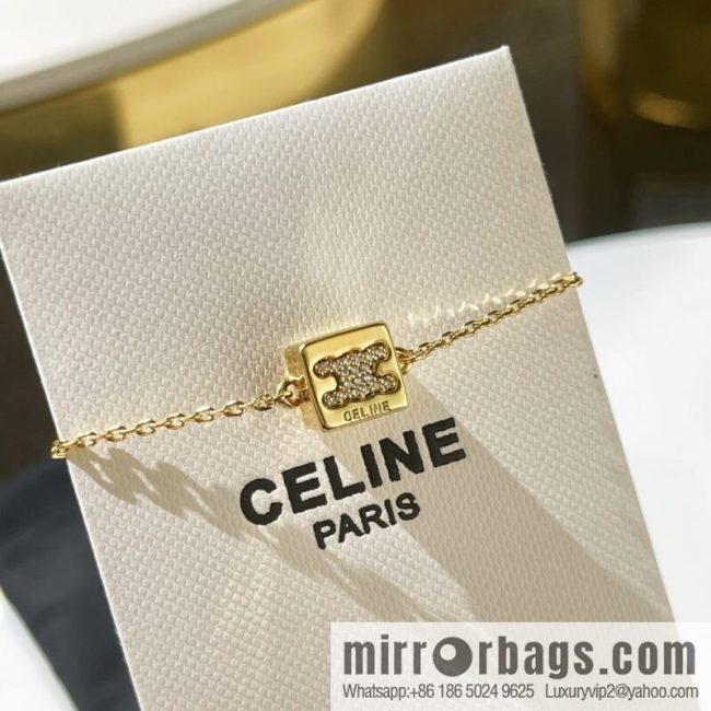 Celine gold crystal cube necklace bracelet stud earrings - Image 4