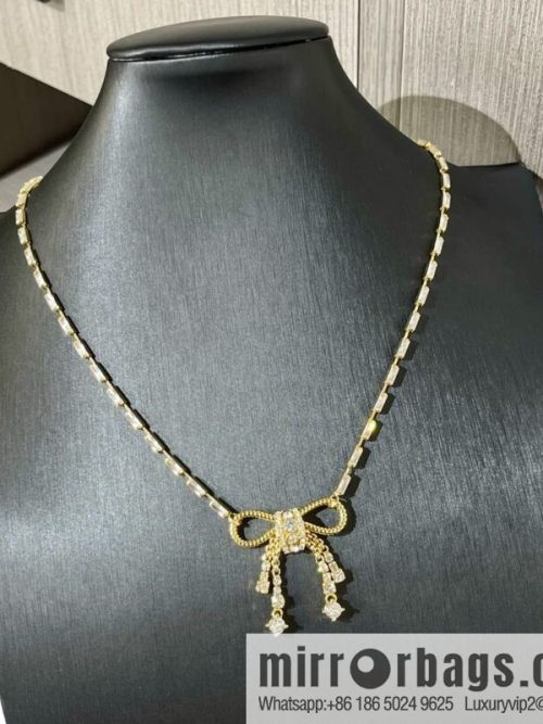 Miu Miu Miu full diamond bow fringed necklace