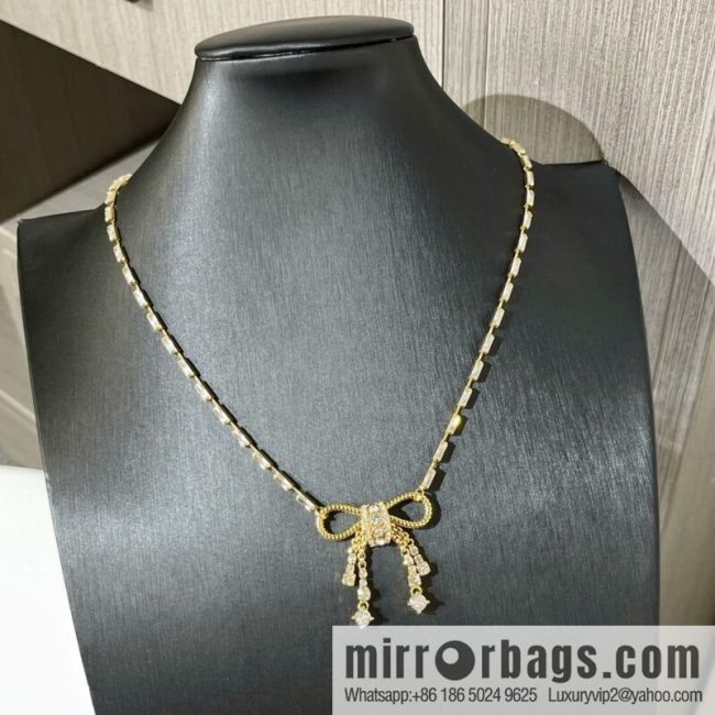 Miu Miu Miu full diamond bow fringed necklace