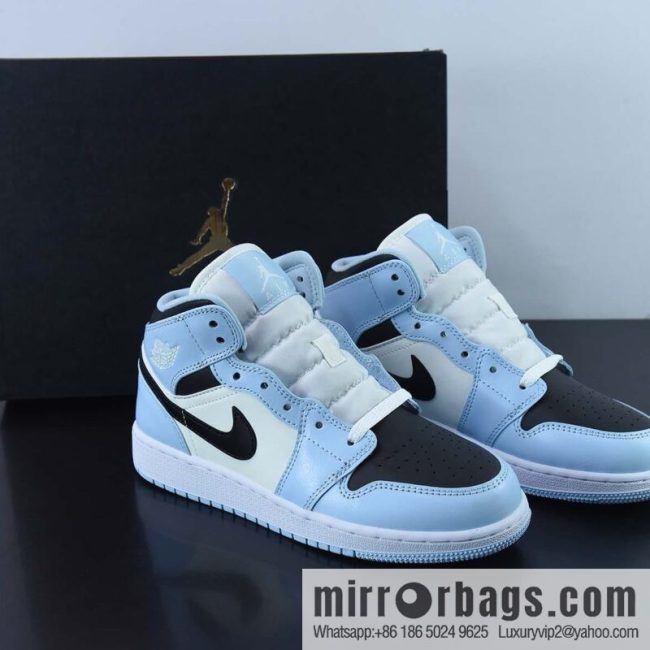 AJ1Mid Middle Gang, white, black and blue, item number 555112-401.