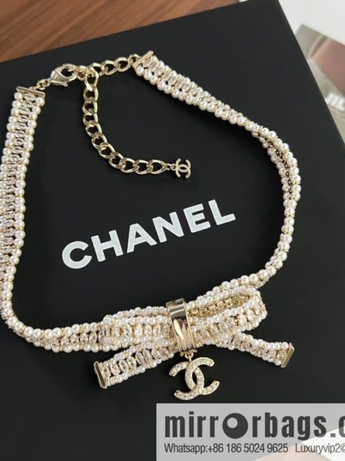 New ☑️ CHANEL Chanel Double C Bow Pearl Necklace