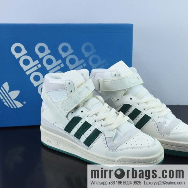 Adidas Clover Originals Forum 84 High Roman series velcro high-top Vintage lace-up versatile casual sports shoes \"leather (fabric) beige dark green\" GX1519