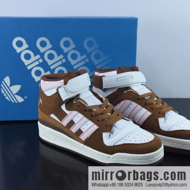 Adidas Clover Originals Forum 84 High Roman series velcro high top Vintage lace-up versatile casual sports shoes \"leather (fabric) white brown powder\" GY6802