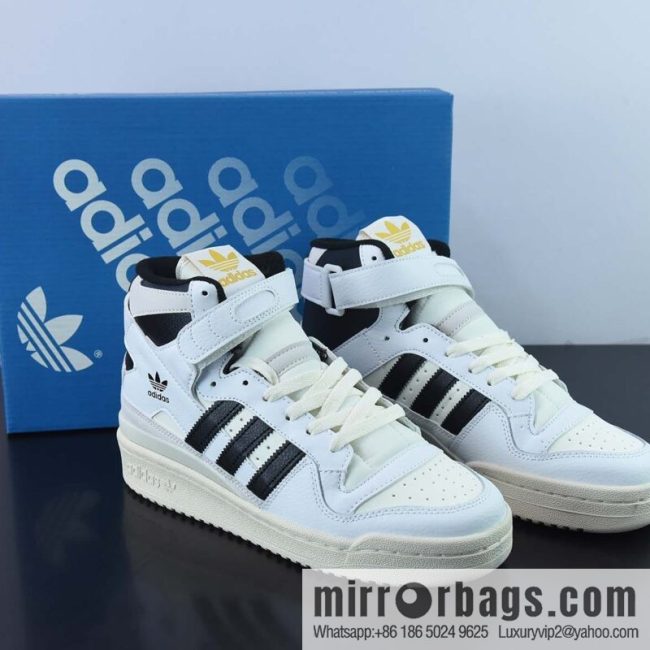 Adidas Clover Originals Forum 84 High Roman series velcro high top Vintage lace-up versatile casual sports shoes \"leather (fabric) beige black\" GY5847