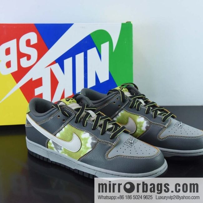 HUF X NK SB Dunk Low New York Scratch Gray Green Low Top Casual Board Shoes FD8775-002