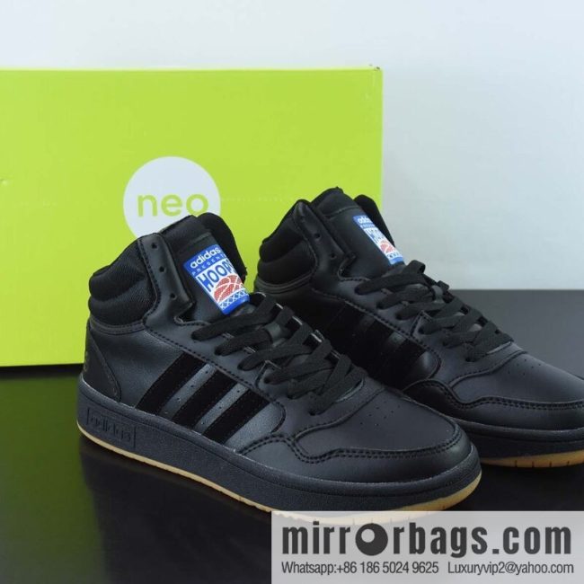 Adidas Neo Hoops 3.0 Mid series help Vintage basketball style casual sports shoes \"leather (fabric) black and blue raw rubber sole\" GY4745