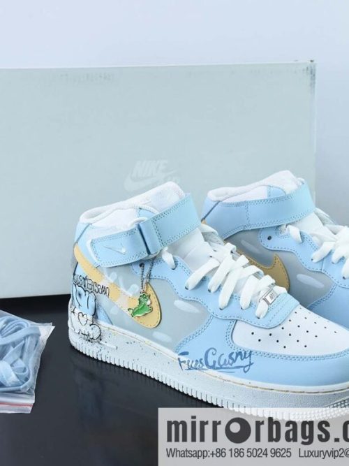KAWS x NK Air Force 1 Mid white, blue and yellow graffiti doll joint name, Air Force One Zhongbang, item number: CW2289-111