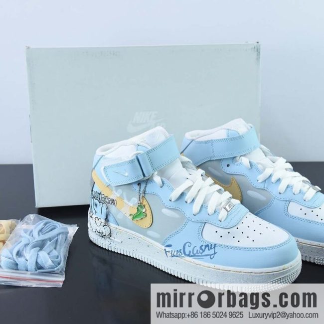 KAWS x NK Air Force 1 Mid white, blue and yellow graffiti doll joint name, Air Force One Zhongbang, item number: CW2289-111