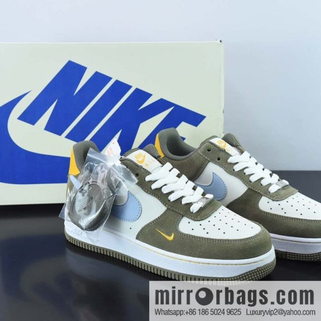 Nike Air Force 1 07 LV8 🥰 Dio \"Air Force One Classic Low Top Versatile Casual Sports Board Shoes\" olive green beige blue yellow mini hook \"Item No. HX123-003