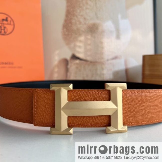 HERMES Hermès with thin H rhombus metal buckle men\'s 3.8cm waist belt - Image 7
