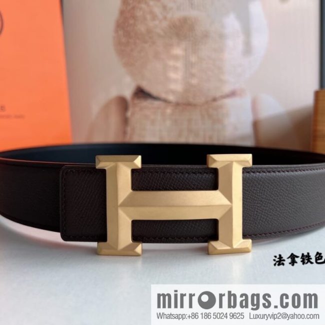 HERMES Hermès with thin H rhombus metal buckle men\'s 3.8cm waist belt - Image 4