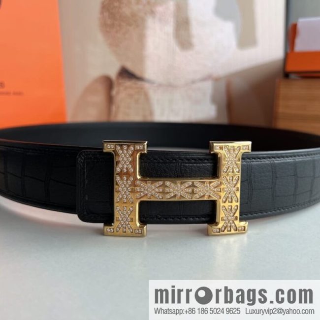 Hermes Hermès Stainless Steel H with Diamond Buckle Men\'s 3.8cm waist belt - Image 3