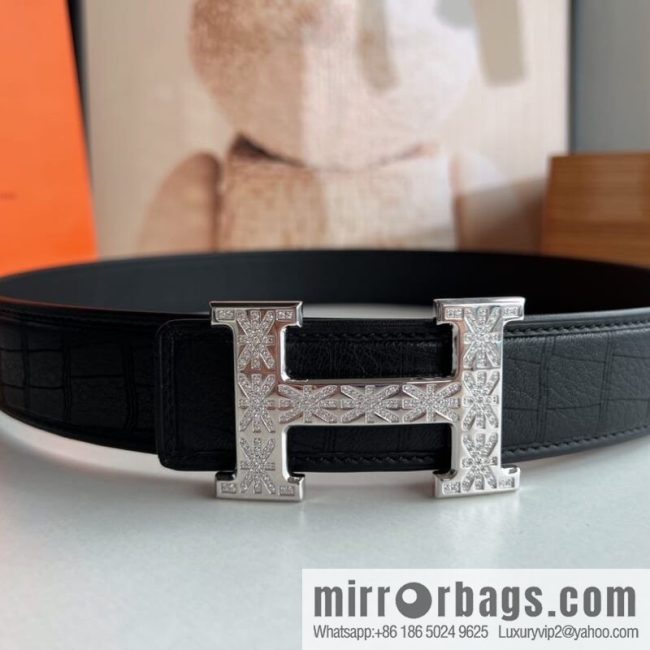 Hermes Hermès Stainless Steel H with Diamond Buckle Men\'s 3.8cm waist belt - Image 2