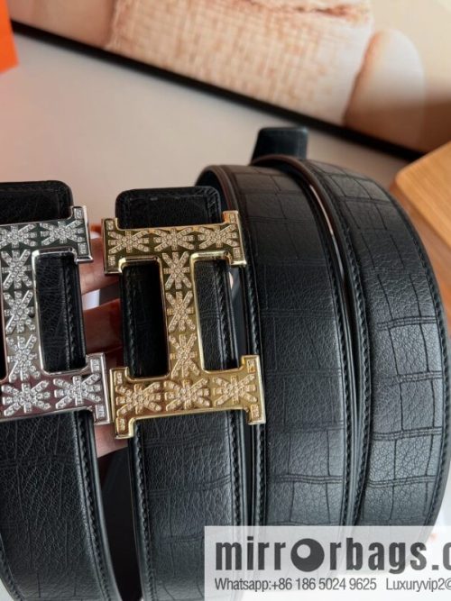 Hermes Hermès Stainless Steel H with Diamond Buckle Men\'s 3.8cm waist belt