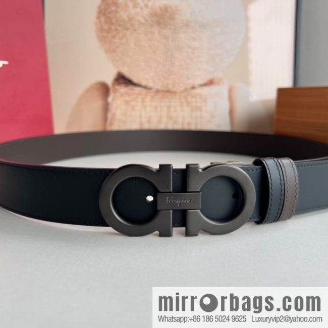 Ferragamo, exquisite figure 8 metal clasp men\'s 3.5cm waist belt - Image 4