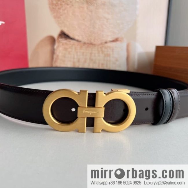 Ferragamo, exquisite figure 8 metal clasp men\'s 3.5cm waist belt - Image 3