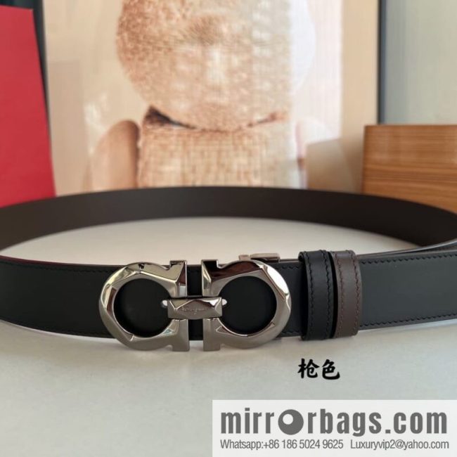 Salvatore Ferragamo Men\'s 3.5cm Delicate Double Circle Original Rhombus Buckle with First Cowhide Double Sided Belt - Image 4