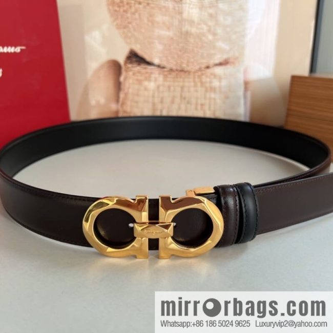 Salvatore Ferragamo Men\'s 3.5cm Delicate Double Circle Original Rhombus Buckle with First Cowhide Double Sided Belt - Image 3