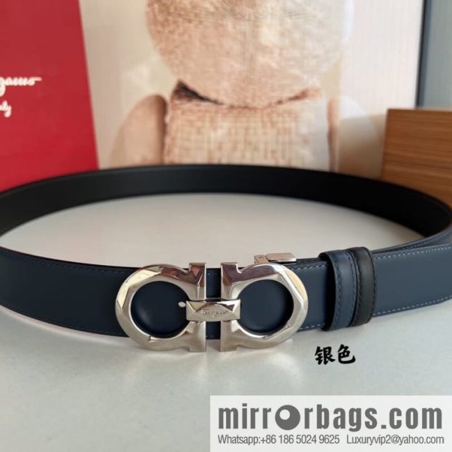 Salvatore Ferragamo Men\'s 3.5cm Delicate Double Circle Original Rhombus Buckle with First Cowhide Double Sided Belt - Image 2
