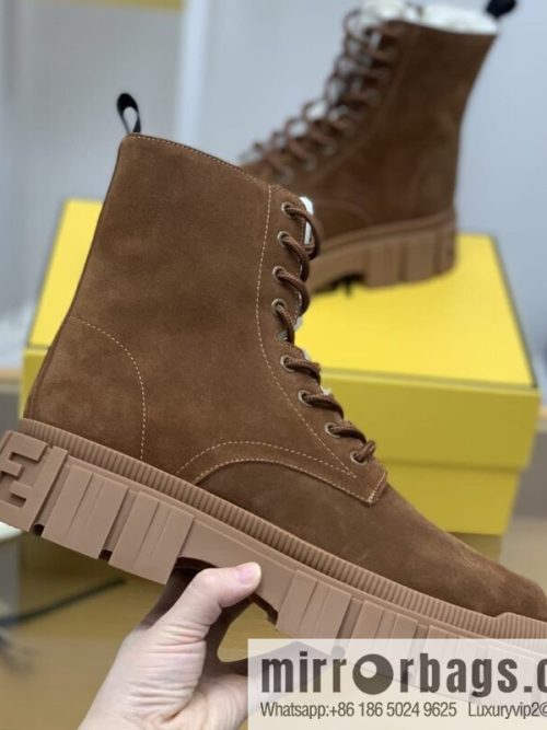 Fendi, new men\'s bare boots made of brown velvet leather (fabric)