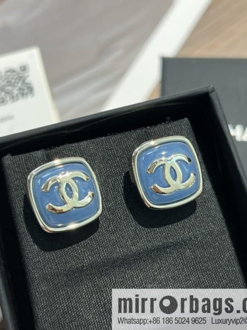 New ☑️ CHANEL Chanel c1 double c blue square stud earrings