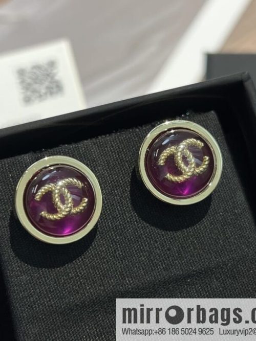 New ☑️ CHANEL Chanel c1 double c round purple stud earrings
