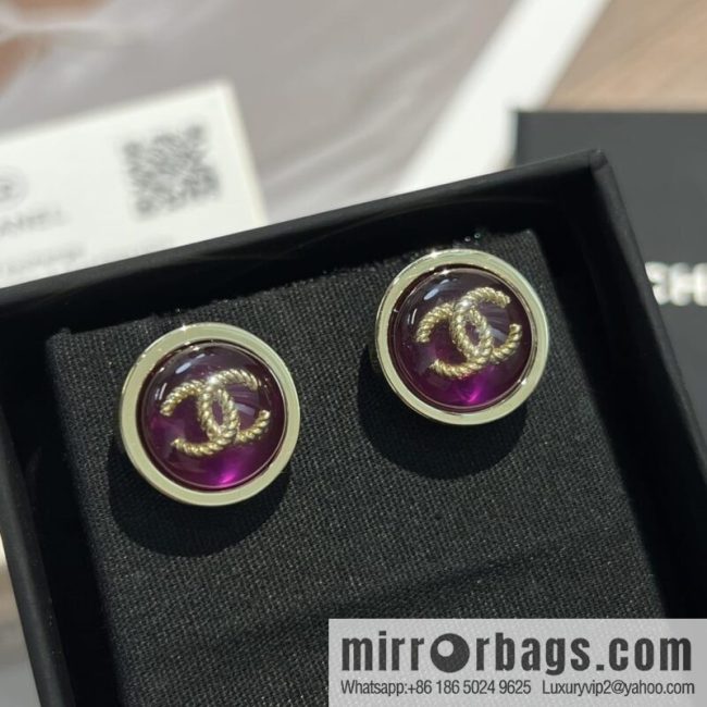 New ☑️ CHANEL Chanel c1 double c round purple stud earrings