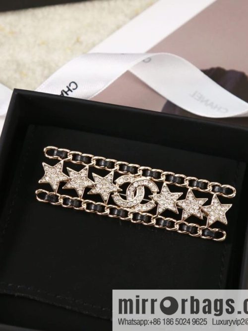 New ☑️ CHANEL Chanel full diamond double c star black leather rope brooch