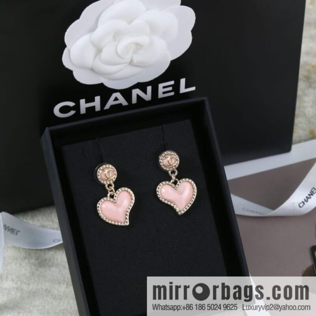 New ☑️ CHANEL Chanel c2 double c peach heart love stud earrings - Image 3