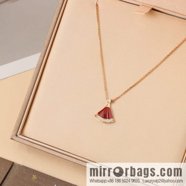 BVLGARI Bulgari classic red chalcedony white fritillary fan necklace stud earrings - Image 2