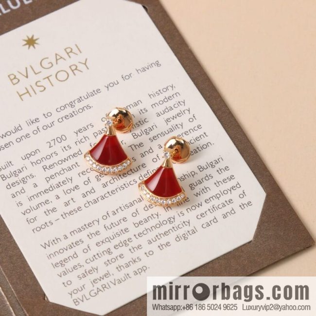 BVLGARI Bulgari classic red chalcedony white fritillary fan necklace stud earrings - Image 3
