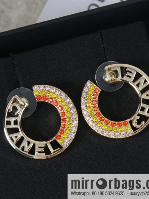 New ☑️ CHANEL Chanel c2 double c colored diamond round stud earrings