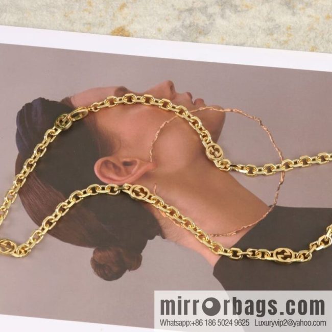 New Gucci Gucci gold interlocking enamel double G necklace
