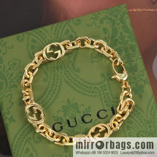 New Gucci Gucci gold interlocking enamel double G bracelet