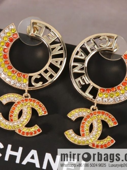 New ☑️ CHANEL Chanel c2 double c colored diamond round stud earrings