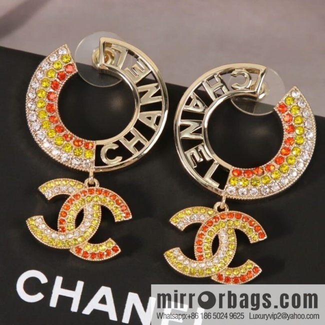 New ☑️ CHANEL Chanel c2 double c colored diamond round stud earrings