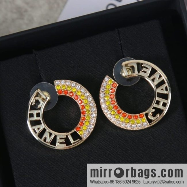 New ☑️ CHANEL Chanel c2 double c colored diamond round stud earrings