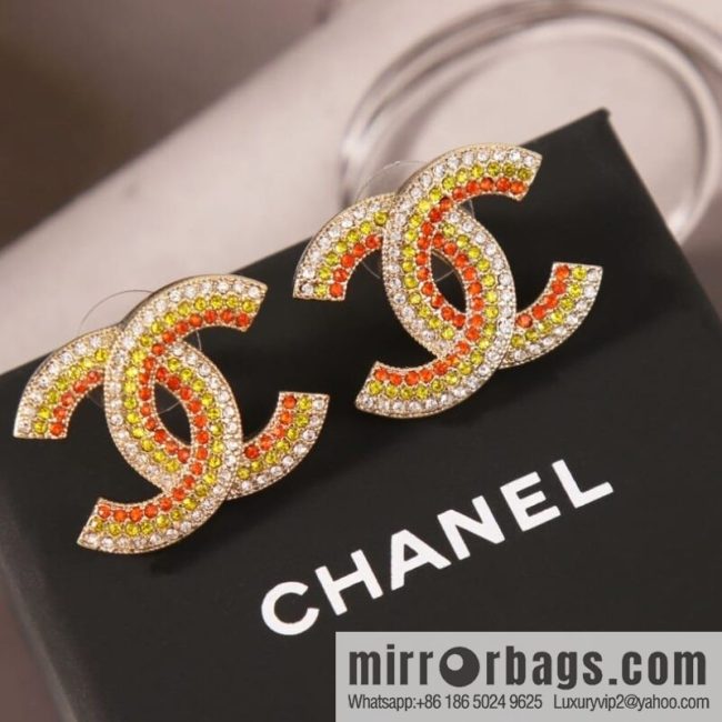 New ☑️ CHANEL Chanel c1 double c colored diamond stud earrings