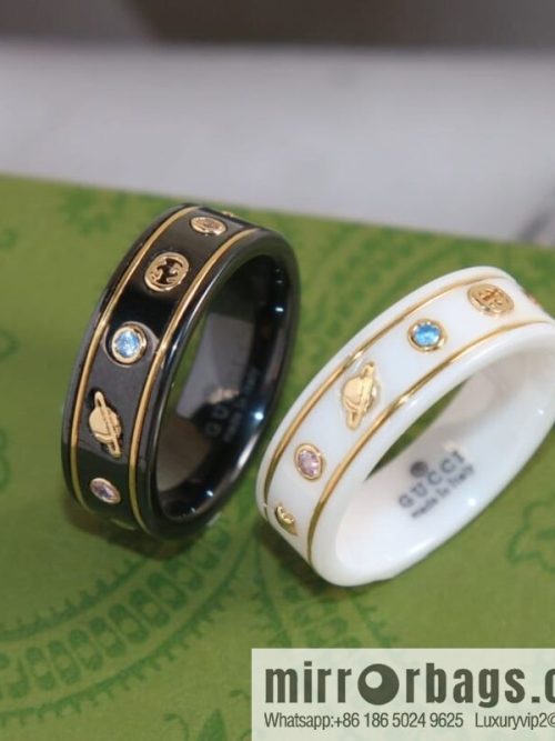 New Gucci gucci double G black and white ceramic Saturn diamond ring