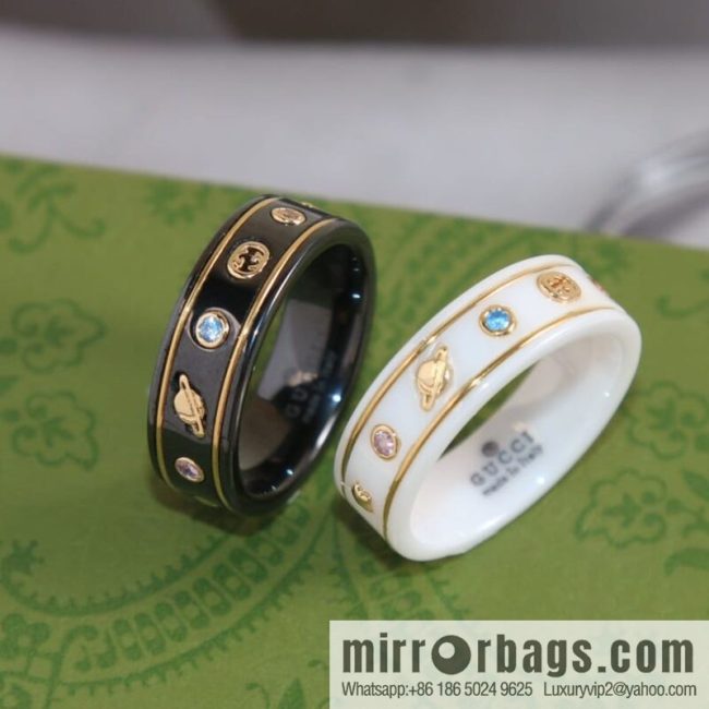New Gucci gucci double G black and white ceramic Saturn diamond ring