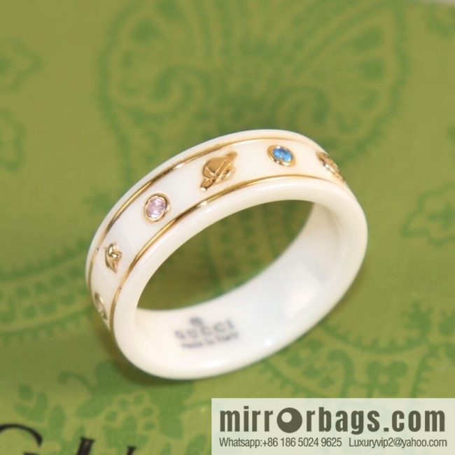 New Gucci gucci double G black and white ceramic Saturn diamond ring - Image 3