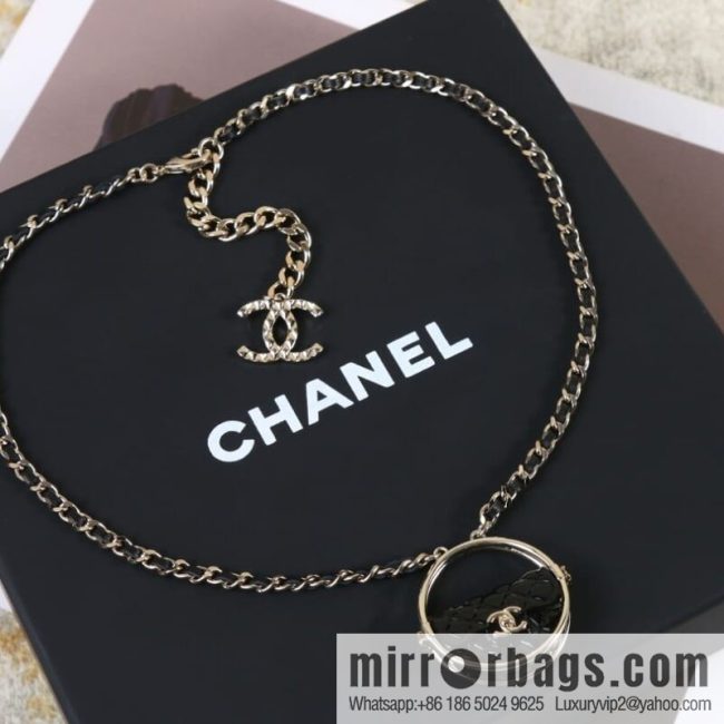 New ☑️ CHANEL Chanel double c round black leather rope necklace