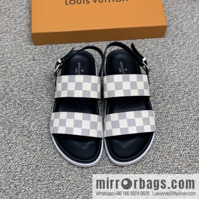 LV/Louis Vuitton men\'s sandals with classic PVC and black outsoles