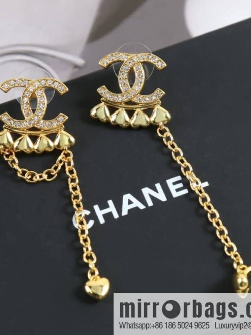 New ☑️ CHANEL Chanel c2 double c peach heart asymmetrical tassel earrings earrings