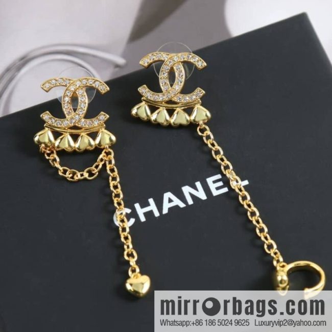 New ☑️ CHANEL Chanel c2 double c peach heart asymmetrical tassel earrings earrings