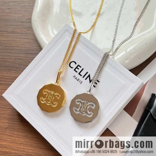 New Celine Arc de Triomphe white fritillary round necklace