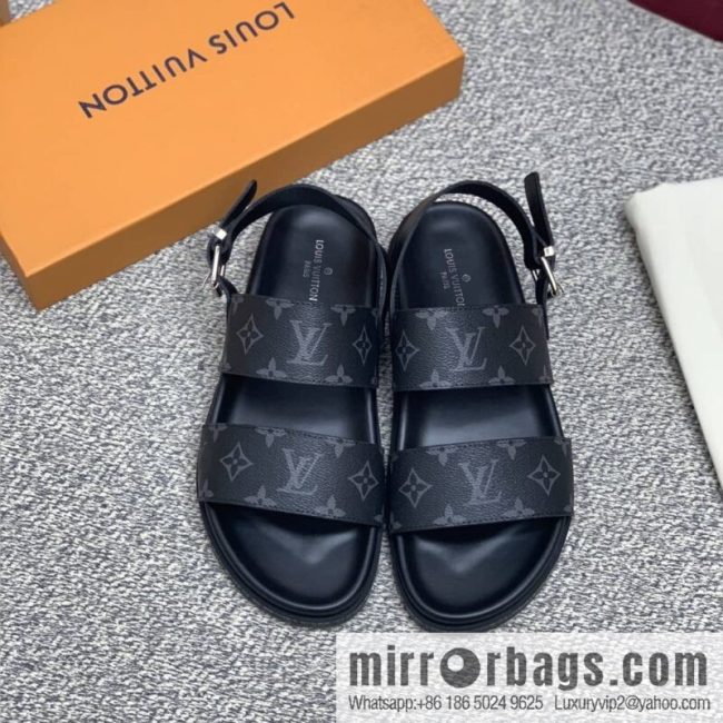 LV/Louis Vuitton features classic PVC men\'s sandals with black outsoles - Image 6
