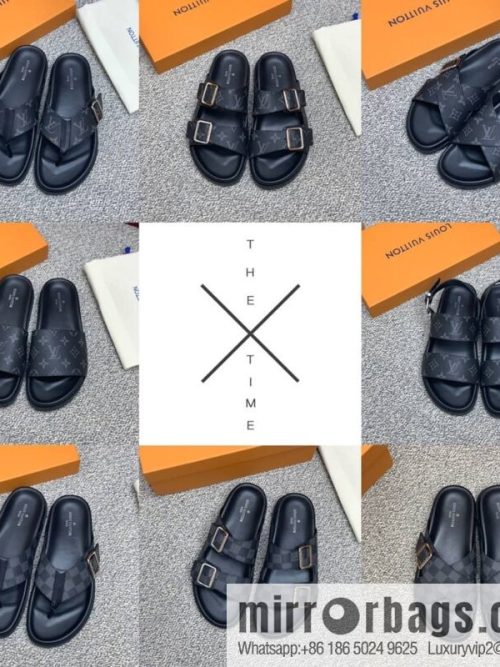 LV/Louis Vuitton features classic PVC men\'s sandals with black outsoles